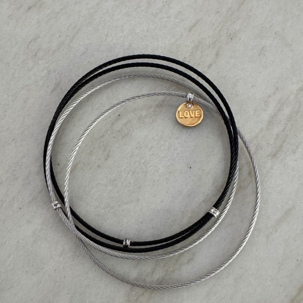 ALOR Black & Grey Cable Love Affirmation Bangle With Diamond Accent